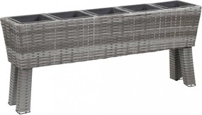 Szürke polyrattan kerti virágtartó 5 kaspóval 118 x 25 x 50 cm