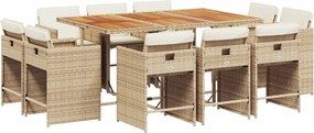 vidaXL 11 részes bézs polyrattan kerti étkezőgarnitúra párnákkal