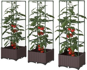 Outsunny emelt ágyás támaszráccsal — 3 részes virágláda szett, lefolyónyílásokkal, zöld/sötétbarna, 40 x 40 x 125 cm | Aosom