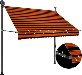 vidaXL narancssárga-barna kézzel feltekerhető LED-es napellenző 200 cm