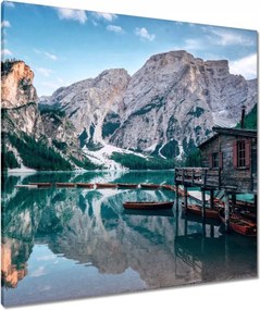 Vászonkép 80x80 Hegyi tó és házikó