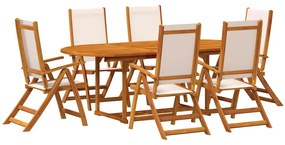 vidaXL 7 részes tömör akácfa és textilén kerti étkezőgarnitúra