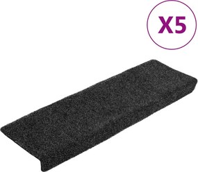 vidaXL 5 db öntapadós lépcsőszőnyeg, sötétszürke, téglalap alakú széllel, 65 x 21 x 4 cm