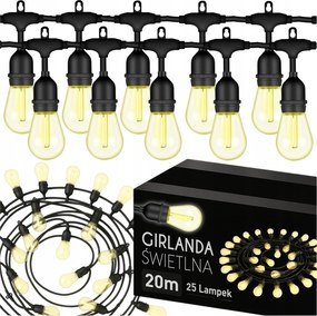 Kerti Fényfüzér 20m Kültéri Izzó 25x Led Kerti Lámpák