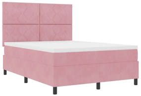 Boxspring Ágy Matrac Fekvőfelület Rózsaszín 140x190 cm Bársony