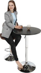 Bárasztal, magasság állítással, króm/ fekete, átmérő 60 cm, BRANY 2 NEW