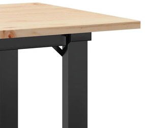 tömör fenyőfa és öntöttvas dohányzóasztal O-vázzal 100x50x45 cm