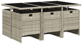 7 részes világosszürke polyrattan kerti étkezőszett párnával