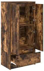 füstös tölgy színű szerelt fa szekrény fiókkal 55,5x34x119,5 cm