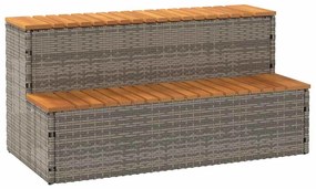 Pezsgőfürdő lépcső szürke 100x50x50,5 cm polyrattan és akácfa