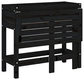 fekete tömör fa kerti ültetőláda összecsukható asztallappal