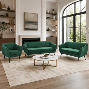 Design 3 személyes kanapé, zöld Velvet szövet/fekete/arany, VIODA