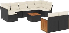 vidaXL 10 részes fekete polyrattan kerti ülőgarnitúra párnákkal