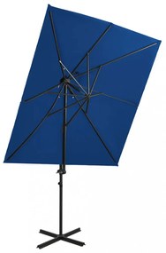azúrkék dupla tetejű konzolos napernyő 250 x 250 cm