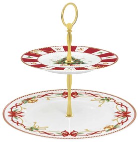 Karácsonyi porcelán két emeletes süteményes állvány díszdobozban Christmas Tale