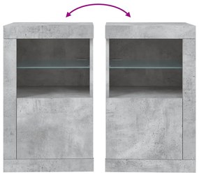 betonszürke szerelt fa tálalószekrény LED-világítással