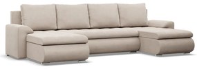 Tokio U alakú sarokkanapé, 3 ágyneműtartóval, bársony, univerzális oldal, bézs