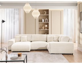 Krémszínű kordbársony sarokkanapé (jobb oldali-U alakú) Justin – Ropez