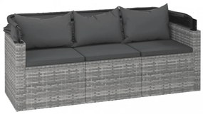 3-személyes szürke polyrattan kanapé tetővel és lábtartóval