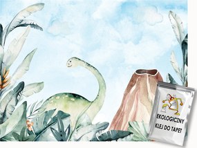 Fotótapéta Flizelina Akvarell Dinoszaurusz Vulkán Dzsungel Növények 400x280 ragasztó