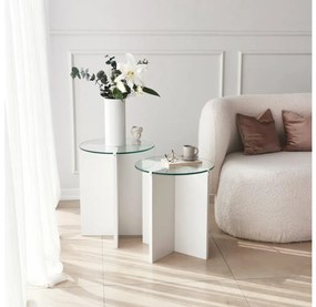 KÉSZLET 2x Kisasztal LILY átm. 40 cm fehér/átlátszó