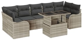 8 darabos kert kanapészett párnákkal világosszürke poli rattan, 2 személyes kert kanapé párnákkal világosszürke poli rattan