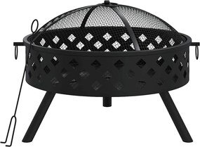 vidaXL acél XXL méretű tűztál piszkavassal 58 cm