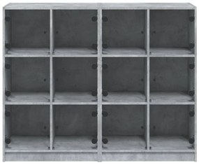 betonszürke szerelt fa könyvespolc ajtókkal 136 x 37 x 109 cm