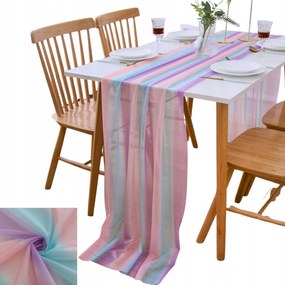 Asztali Futófelület 4 Méter 70CM Széles Finom Szivárvány Chiffon Többszínű