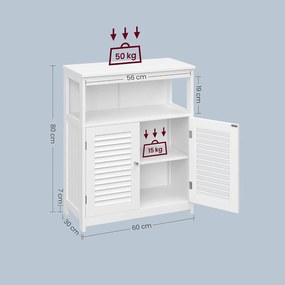Szabadon álló ajtós szekrény, fürdőszobai padlószekrény 60 x 30 x 80 cm, fehér