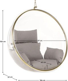 Függő fotel, átlátszó/arany/szürke, BUBBLE NEW TYP 1