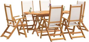 vidaXL 7 részes tömör akácfa és textilén kerti étkezőgarnitúra