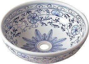 Sapho Sapho, PRIORI kerámia mosdókagyló, átmérő 41 cm, fehér szín, kék festéssel, PI012