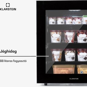 Klarstein IceAge 88, fagyasztó, 88 l, E energiahatékonysági osztály, 2 emelet, termosztát, üveg elülső részlap