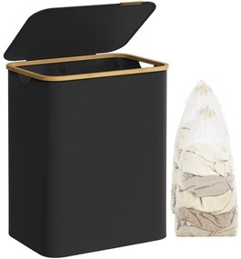 SONGMICS szennyeskosár fedéllel 130L, 2 rekeszes nagyméretű szennyes tartó, fekete