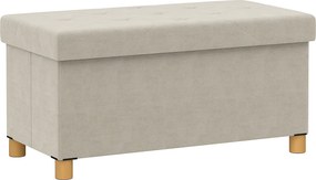 HOMCOM Összecsukható Tároló Puff 67L, Puff Párnázott Tetővel és Bársonyos Borítással, 76x38x38cm, Krémfehér | Aosom