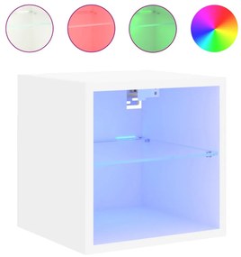 2 db fehér falra szerelhető TV-szekrény LED-ekkel 30x28,5x30 cm