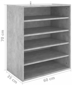 vidaXL betonszürke szerelt fa cipősszekrény 60 x 35 x 70 cm