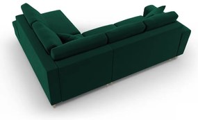 Zöld bársony kinyitható tárolóhelyes sarokkanapé (jobb oldali-L alakú) Kyoto – Cosmopolitan Design