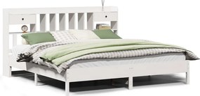 vidaXL fehér tömör fenyőfa könyvespolcos ágy matrac nélkül 180x200 cm