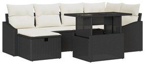 Kerti Kanapé Szett 7 pcs Fekete polirattan