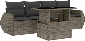 vidaXL 5 részes szürke polyrattan kerti ülőgarnitúra párnákkal