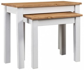 2 db fehér panama stílusú tömör fenyőfa egymásba tolható asztal