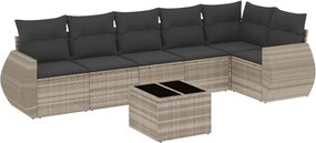 vidaXL 7 részes világosszürke polyrattan kerti ülőgarnitúra párnákkal