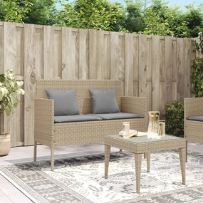 bézs polyrattan kerti pad párnákkal