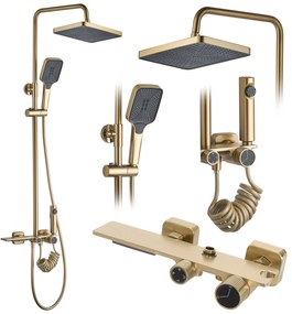 Rea Helix, falra szerelhető zuhanygarnitúra termosztatikus csapteleppel és bidé zuhannyal, arany matt, REA-P6621
