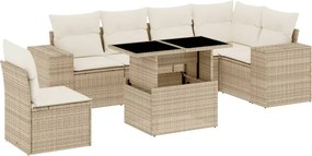 vidaXL 7 részes bézs polyrattan kerti ülőgarnitúra párnákkal