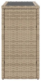 bézs polyrattan kerti kisasztal üveg asztallappal 58x27,5x55 cm