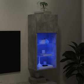 betonszürke TV-szekrény LED lámpákkal 40,5x30x90 cm