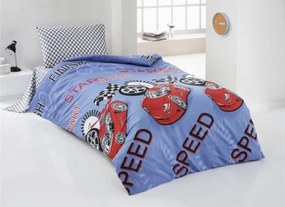 Gyerek pamut lepedők Autó Speed TiaHome - 1x Párna 90x70cm, 1x Paplan 140x200cm